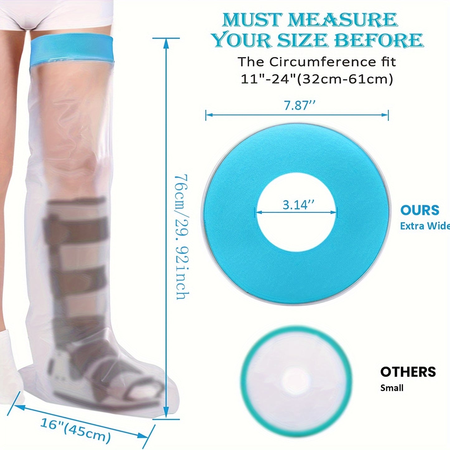 Waterproof TPU Leg Cast Protector – Reusable Shower Bandage for Broken Leg, Knee, Foot & Ankle, Durable & Flexible with Protective Ring, Formaldehyde-Free