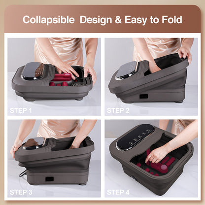 Collapsible Foot Spa Massager – Heater, Temperature Control, Bubbles, Massage Rollers & Vibration for Pressure Relief