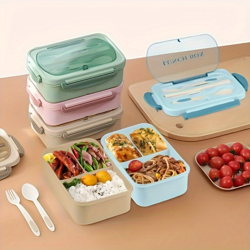 Lunch Box with Tableware – Square Divided Microwave Bento Box – Leakproof Food Container – Hand Wash – Ideal for Back to School, College, Kitchen Organizers and Storage