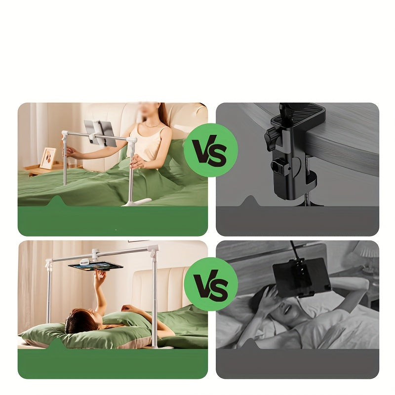 Adjustable Aluminum Tablet Stand – Foldable and Portable, Clamp Design for Phones and Tablets, Ideal for Bedside and Desktop Use