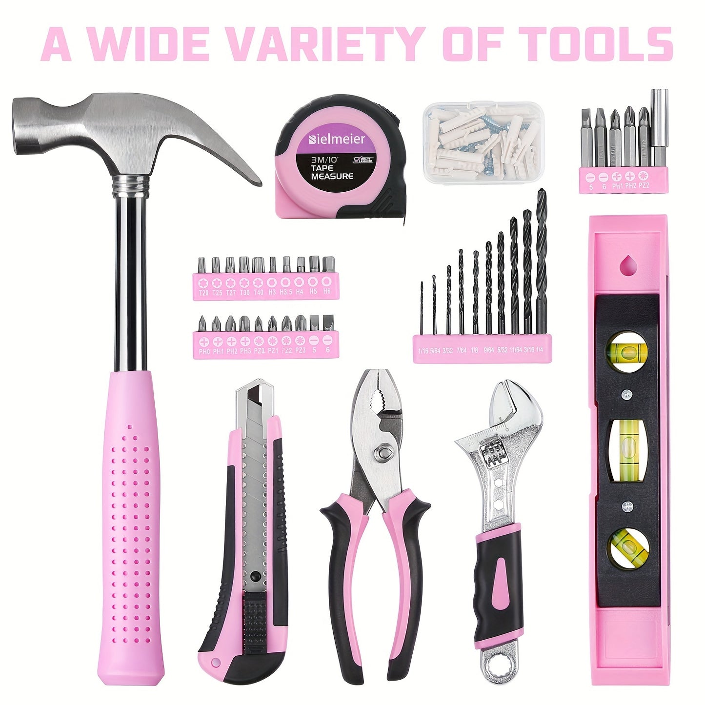Bielmeier 12V Pink Cordless Drill Set & 20V 58pcs Black Cordless Drill Set – Essential Women's Power Tool Set for Home Projects, Stylish Pink Accessories for Home Maintenance