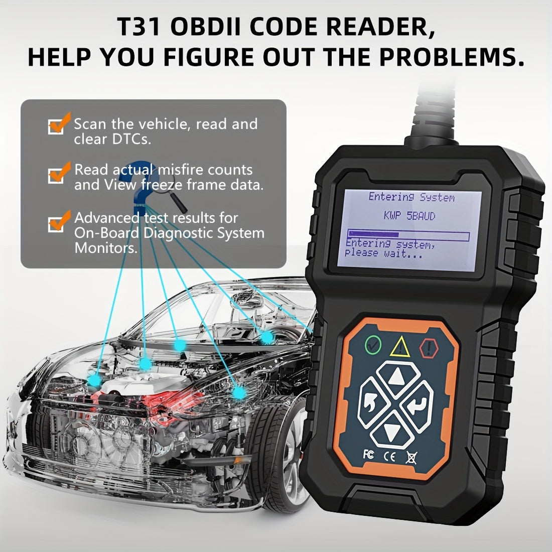 Car Code Reader – OBD2 Diagnostic Scanner for Check Engine Light and Fault Codes – EOBD CAN Protocols Tool for 12V OBDII Cars ( Since 1996 )