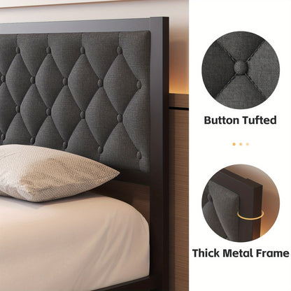 Queen Bed Frame with Headboard – Fabric Upholstered, Metal Slats Support, Platform Bed with Storage Space, Easy Assembly, Noise-Free, No Box Spring Needed