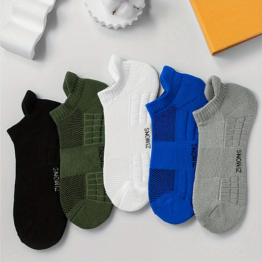 5 Pairs Pure Cotton Sports Socks - Unisex Spring and Summer, Towel Bottom Casual Ankle Boat Socks - Breathable, Sweat-Absorbing, Odorless for Outdoor Sports