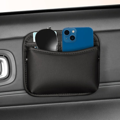 PU Leather Car Side Pocket Organizer - Universal Cell Phone and Sunglasses Holder for Seat Gap, Door, and Console Storage