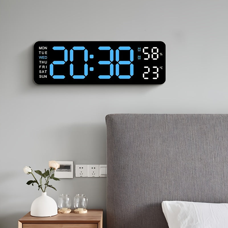 Luminous Large Screen LED Alarm Clock - Week, Temperature, Humidity, Timer Display - Modern Bedroom, Living Room, Office Decor