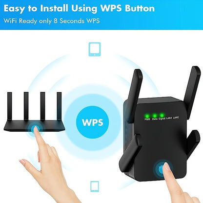2023 WiFi Extender - 8470 Sq. Ft. Coverage, 2.4GHz, 1-Tap Setup, Ethernet Port, WiFi Booster for Home