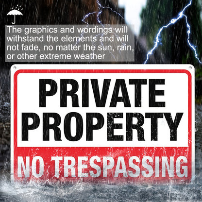 4pcs Private Property No Trespassing Signs, 10"x14" Rust-Free Aluminum, Indoor & Outdoor Use
