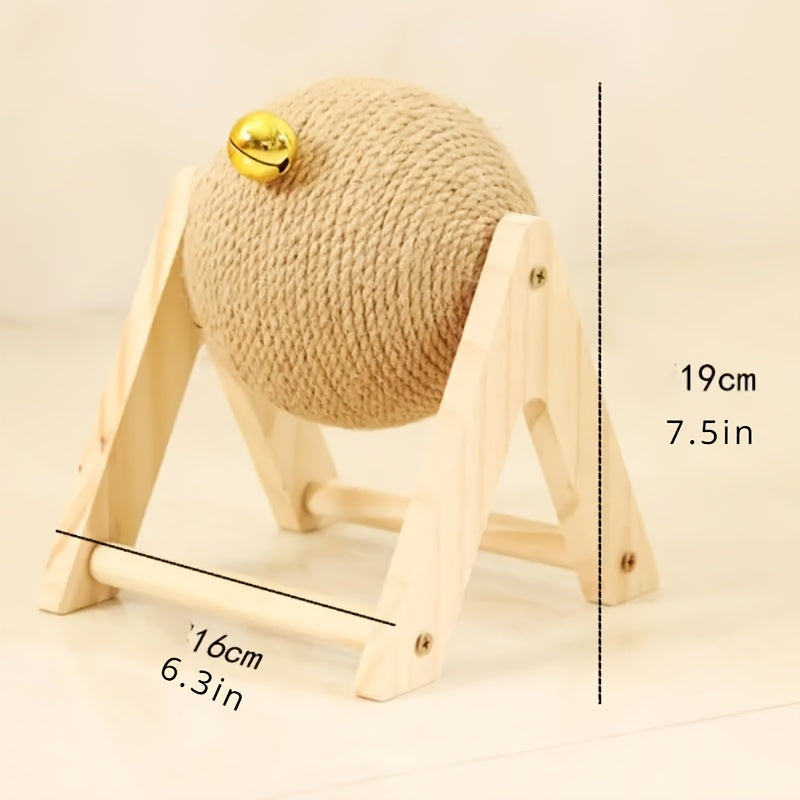 Durable Sisal Cat Scratching Post - Stable Toy for Kittens and Rabbits with Rotating Ball, Wear-Resistant Wooden Base
