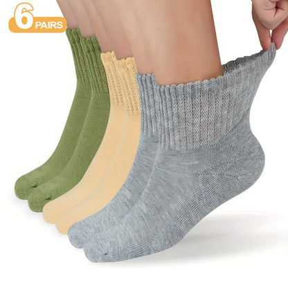 6 Pairs Unisex Diabetic Crew Socks – Cushioned Sole, Seamless Toe, Non-Binding Top, Breathable Knit Fabric Blend of Polyester, Nylon, and Spandex