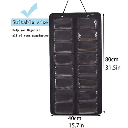 16 Slot Hanging Glasses Organizer - PVC Wall Pocket with Dust-Proof Holder, Metal Hook, and Sturdy Rope, Ideal for Women's Fashion Accessories, Perfect for Christmas/Halloween Gift
