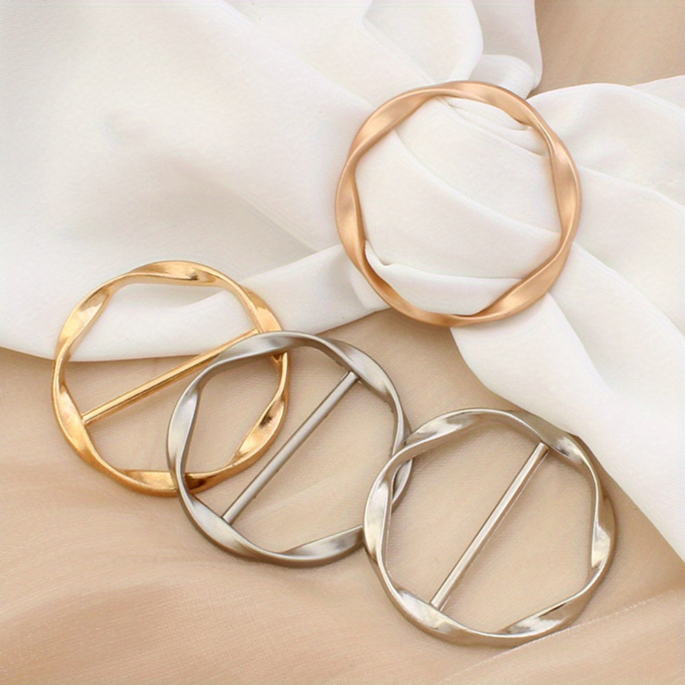 6 Piece Set Silk Scarf & T-Shirt Clips – Elegant Metal Round Ring Buckles in Bronze, Gold, Silver & Black, Sewing & Knitting Accessories for Jewelry Making with Loops