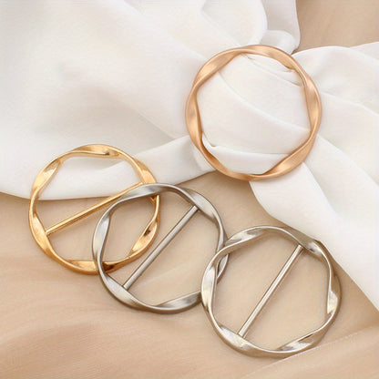6 Piece Set Silk Scarf & T-Shirt Clips – Elegant Metal Round Ring Buckles in Bronze, Gold, Silver & Black, Sewing & Knitting Accessories for Jewelry Making with Loops