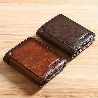 Men's Vintage Top Layer Cowhide RFID Blocking Wallet – Thin, Multi-Function ID & Credit Card Holder, Gradient Design, Perfect for Father's Day Gift