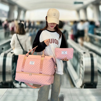 3 Piece Chic Pink Travel & Fitness Bag Set – Large Capacity Waterproof Oxford Fabric Duffle with Shoulder Strap and Cosmetic Bags