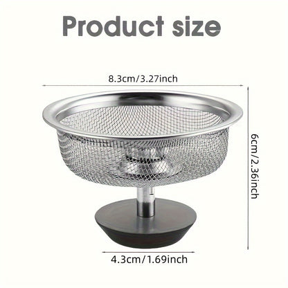 2PCS Kitchen Sink Strainer with Handle & Stopper - Stainless Steel Mesh Filter, Replacement Drain Basket, Waste Hole Trap for Hotels and Restaurants