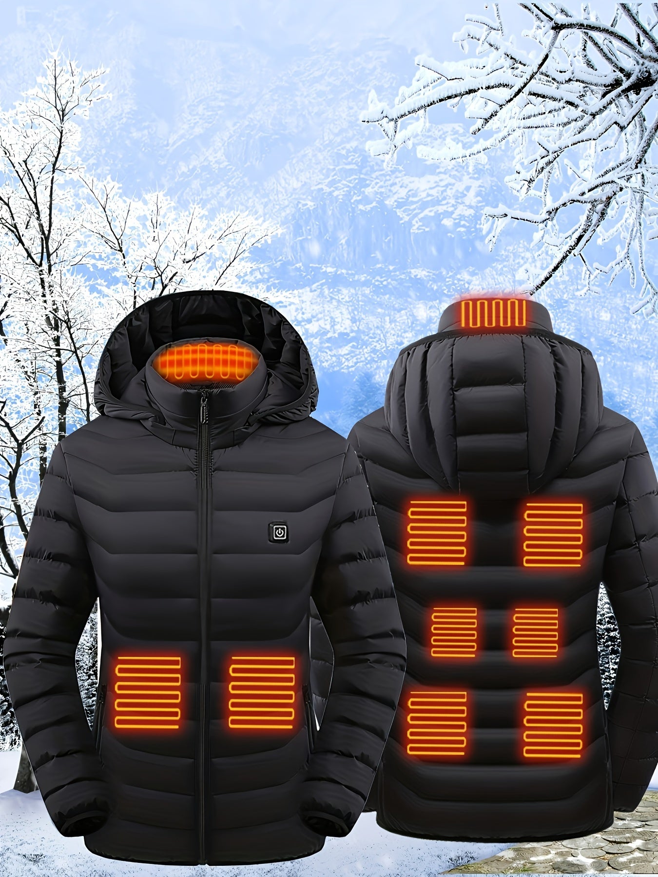 Women's Waterproof Heated Jacket - USB Electric with 3 Heating Levels & 9 Zones for Outdoor Camping, Hiking & Skiing (Battery Pack Not Included)