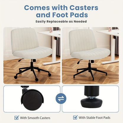 Criss Cross Office Chair with Wheels - Wide Armless Desk Chair, Adjustable Swivel, Comfy for Home and Vanity