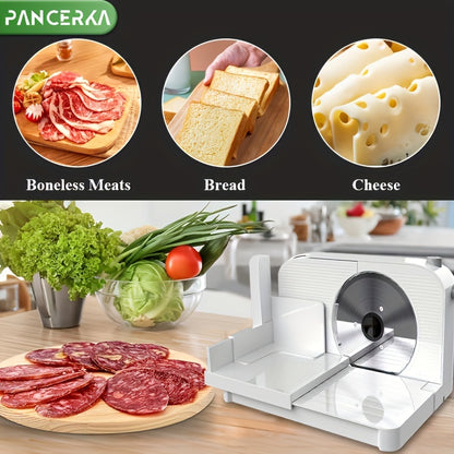 150W Premium Electric Stainless Steel Meat Slicer - Adjustable 0-15mm Thickness, Effortless Slicing for Deli Meat, Vegetables, Fruits - Ideal for Home, Commercial Use and Father's Day Gift