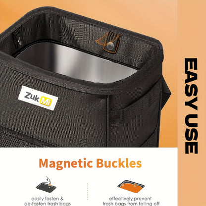 ZukMi Car Trash Can with Lid & Storage Pockets – 100% Leak-Proof, Waterproof Car Organizer & Multipurpose Garbage Bin