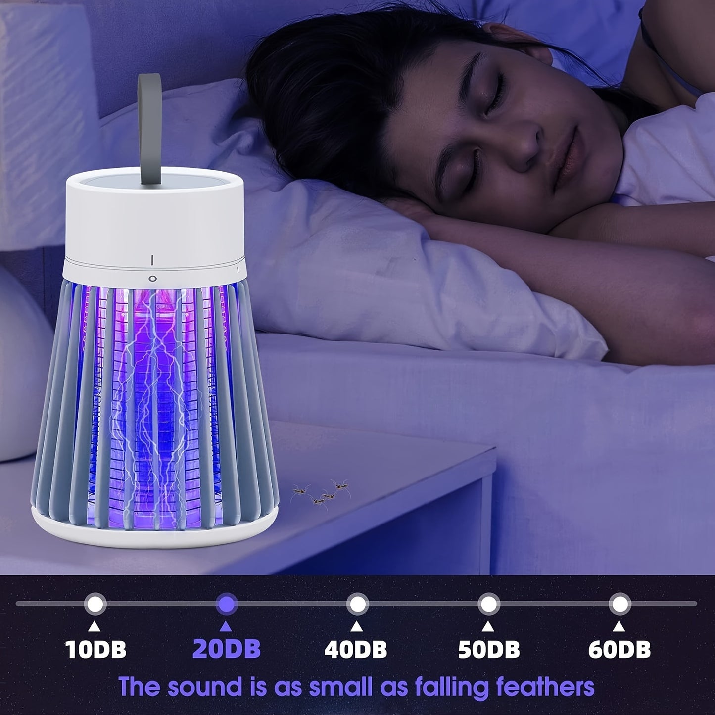 Electric Bug Zapper Lamp – Radiation-Free, Mute, USB Powered Indoor Mosquito Killer for Flies, Gnats, Moths, Fruit Flies – Includes Small Brush for Easy Cleaning