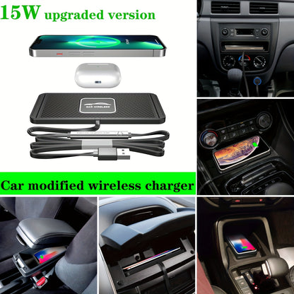 15W Fast Wireless Car Charger Pad – Non-Slip Silicone, Universal Compatibility for iPhone 14/13/12/11, Samsung – Safe and Rapid Charging Station
