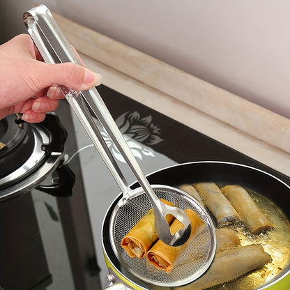 Stainless Steel Frying Oil Strainer Spoon - High Temperature Food Filter with Clip and Clamp - Kitchen Colander for Frying, Eid Al-Adha Gift Idea