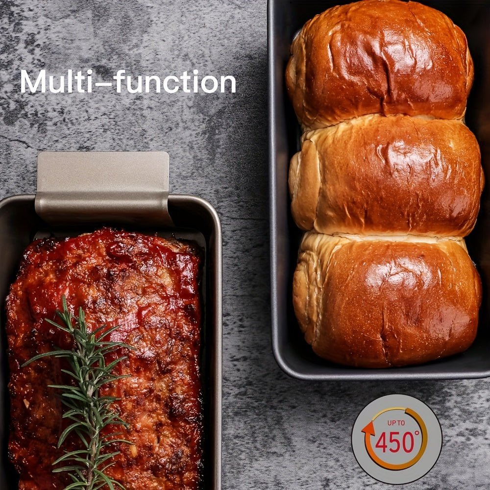 2 Piece Non-Stick Meatloaf Pan Set with Drain Tray - Reduces Fat, Enhances Flavor, Perfect for Baking & Bread Making