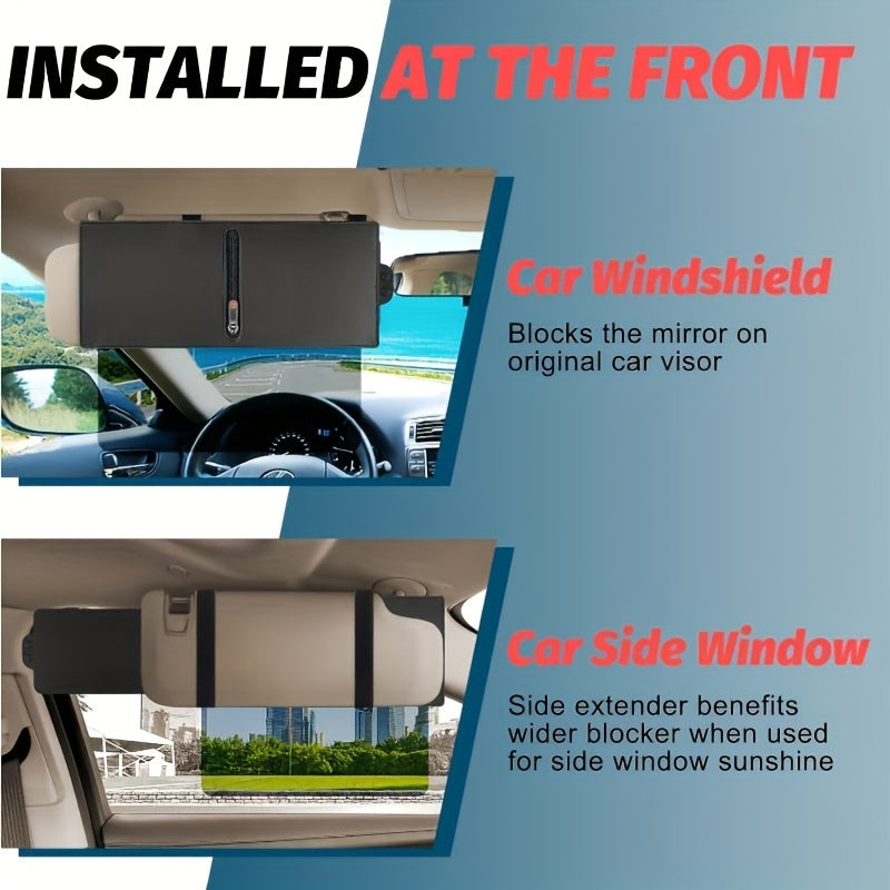 Upgraded Car Sun Visor with Zipper Slider – UV400 Protection, Anti-Glare PC Lens, Side Sunshade for Safe Driving