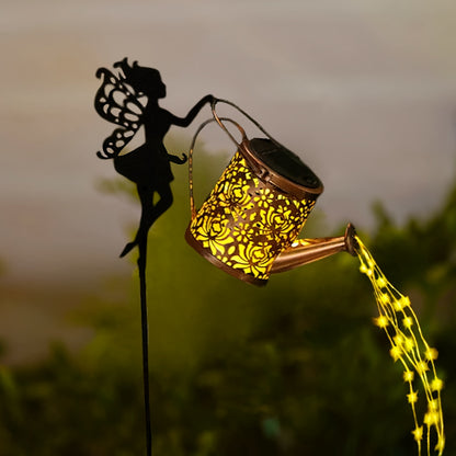 Solar Fairy Watering Can Path Lights - Metal Garden Decor with Cascading Lights | Energy-Efficient, Waterproof Fixture, Toggle Control, Detachable Semi Flush Mount Lamp | Includes Solar Charged Nickel Battery - Perfect Gift