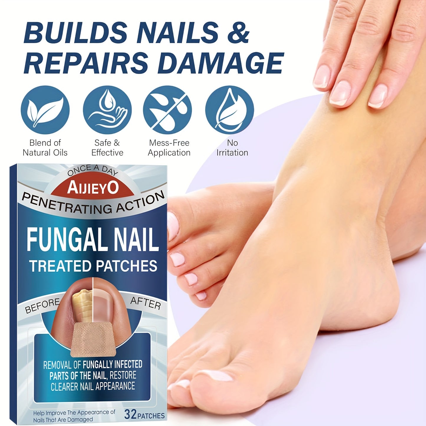 32pc Extra Strength Toenail Fungus Miracle Patches – Rapid Healing for Damaged Nails, Brighten and Renew Discolored Nails with Long-Lasting Results
