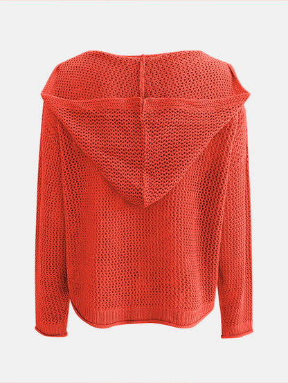 Solid Color Hooded Pullover Sweater – Casual Long Sleeve Cut-Out Knitted Sweater for Spring and Summer – Women's Clothing