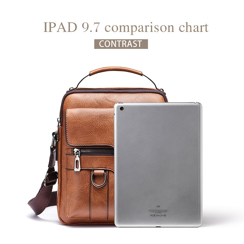 Vintage Genuine Leather Crossbody Bag for Men - Classic Business Shoulder Bag Design