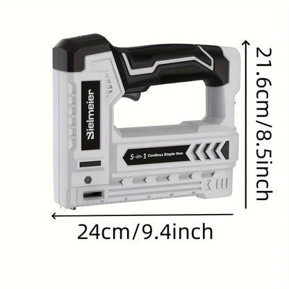Bielmeier Lithium Ion Staple Gun - 5-in-1 Brad Nailer, 4V Rechargeable Cordless, Battery-Powered with 2,000 Staples and Nails - Power Tacker for Home, Wood, Upholstery, DIY