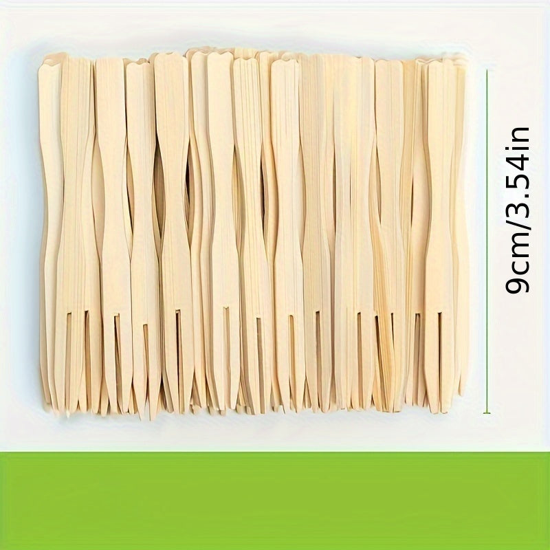 Sustainable Bamboo Forks - 100/200PCS, 3.5" Disposable Mini Food and Cocktail Picks for Weddings and Parties