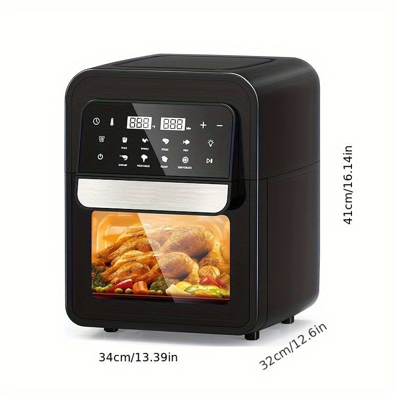 6.5 Qt Large Capacity 8-in-1 Air Fryer Toaster Oven Combo - LCD Touchscreen, Stainless Steel Rack and Non-Stick Basket - Healthy Cooking, Space-Saving Design - Black