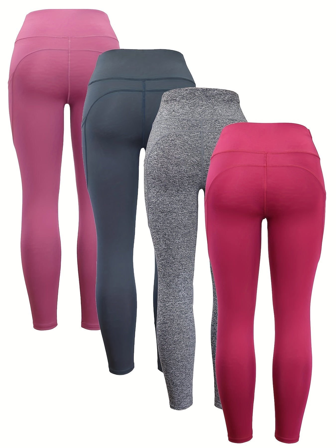 4pcs High Waist Yoga Leggings with Pocket – Seamless, Butt Lifting, Elastic Activewear for Women, Wide Waistband, Ideal for Fall and Winter