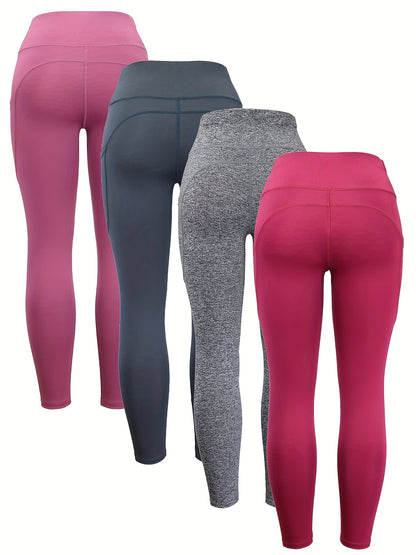 4pcs High Waist Yoga Leggings with Pocket – Seamless, Butt Lifting, Elastic Activewear for Women, Wide Waistband, Ideal for Fall and Winter