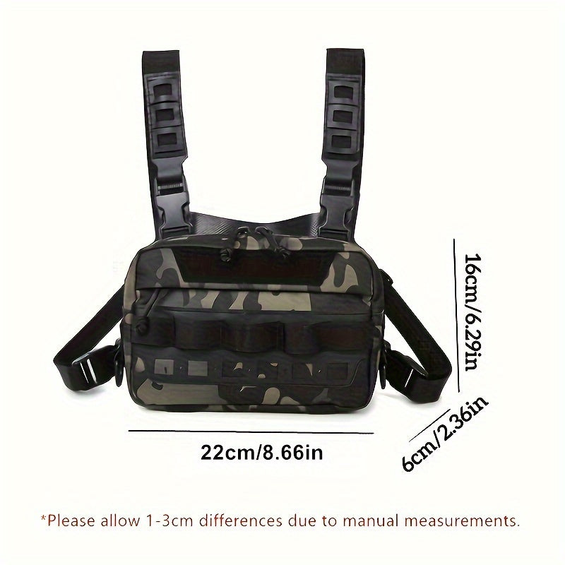 Men's Camouflage Fishing Vest Bag - Water-Resistant Nylon, Zipper Closure, Random Printing - Portable, Lightweight for Mountaineering, Camping, Hiking, Outdoor Adventures