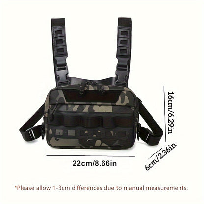 Men's Camouflage Fishing Vest Bag - Water-Resistant Nylon, Zipper Closure, Random Printing - Portable, Lightweight for Mountaineering, Camping, Hiking, Outdoor Adventures