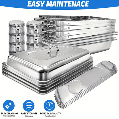 8QT Rectangle Stainless Steel Chafing Dish Buffet Set - Food Warmer Kit with Lids, Pans, and Fuel Holders - Durable, Easy-to-Clean for Restaurant, Catering, Parties, and Weddings