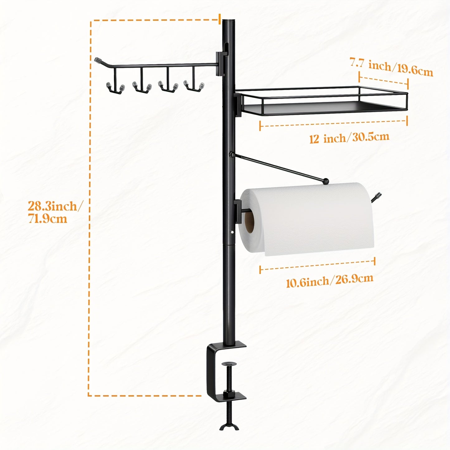 3 in 1 Grill Caddy - Black Iron with 8 Hooks, Condiment Caddy, and Paper Towel Holder for Outdoor Kitchen Storage and Organization
