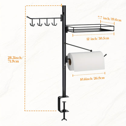 3 in 1 Grill Caddy - Black Iron with 8 Hooks, Condiment Caddy, and Paper Towel Holder for Outdoor Kitchen Storage and Organization