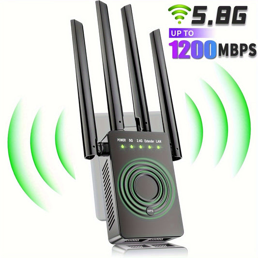 2023 Fastest WiFi Extender - Dual Band 2.4/5.8GHz Internet Booster, 1200Mbps Signal Amplifier, Covers 12,000 Sq.Ft. and Supports 100+ Devices