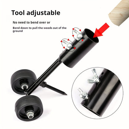 Stand-Up Manual Weeding Tool – Weed Puller with Wheels, Roller Crack Weeder for Garden, Lawn, Sidewalk & Driveways