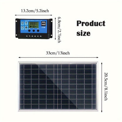 Portable Solar Panel Kit with Charge Controller –  Solar Panel for RV, Camping, Hiking, Car, Boat, Phones, Outdoor Lighting, Includes Cables, USB 5V Output, Multiple Power Options (60A/80A/100A)