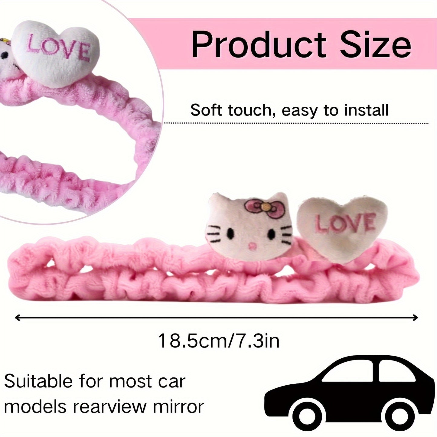 Sanrio Hello Kitty Plush Car Mirror Cover - Cute Cartoon Rearview Protector, Fit Cotton Interior Accessory