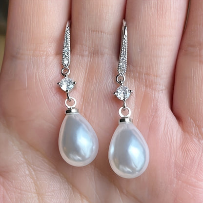 2 Pairs Elegant Zirconia & Imitation Pearl Pendant Earrings – Shiny, Exquisite Design for Women, Bride Engagement & Anniversary Gift
