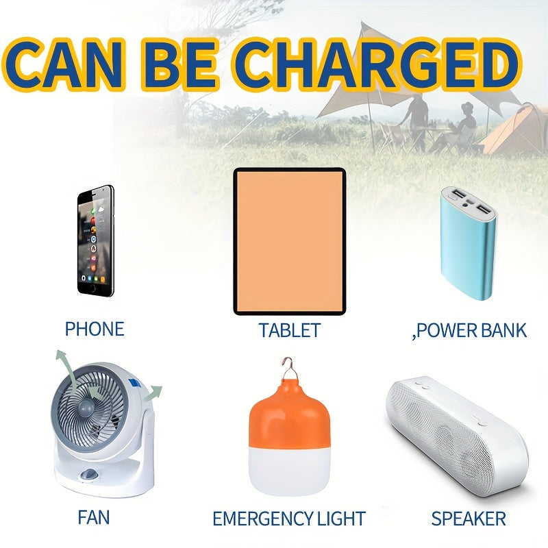 Portable Solar Panel Charger with USB - Durable Solar Power Supply for Outdoor Camping | Charges Phone, Tablet, Power Bank, Wireless Earphones, Fan, Emergency Light, Speaker