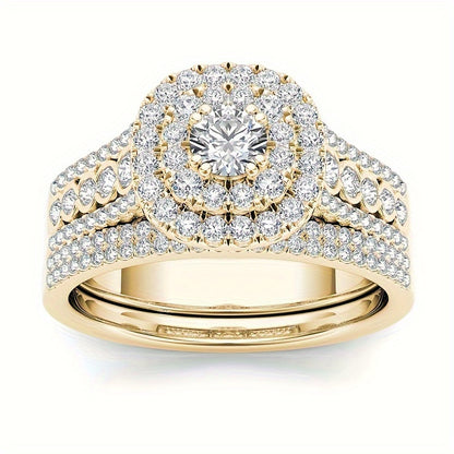 4 Style Golden Zirconia Ring Set for Engagement & Anniversary - Exquisite Synthetic Jewelry Gift